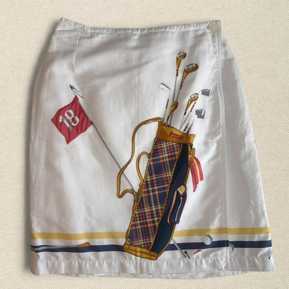 Y2K Golf Graphic Wrap Skirt White sz 12 Liz Claiborne